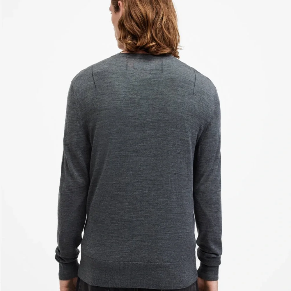 Allsaints Mode Merino Crew Neck Ramskull Sweater in Smith Blue M